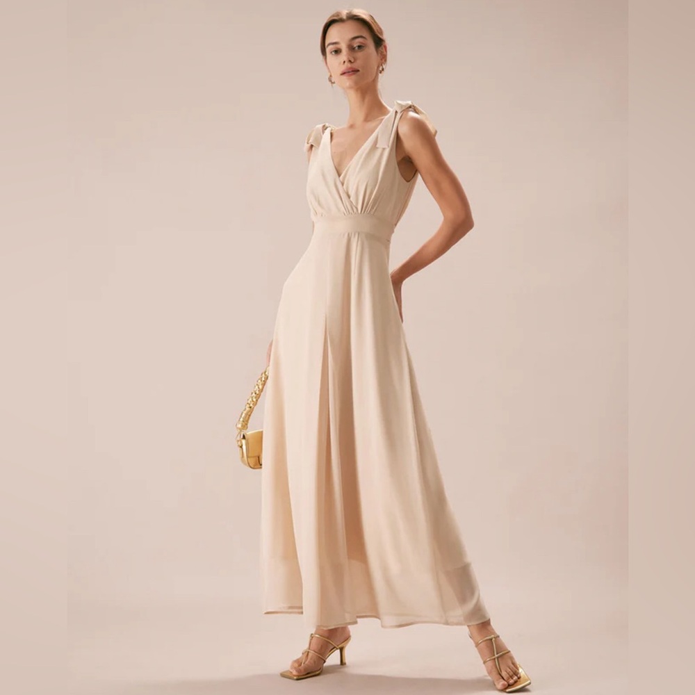 NWT RIHOAS The Apricot V Neck Bowknot Maxi Dress